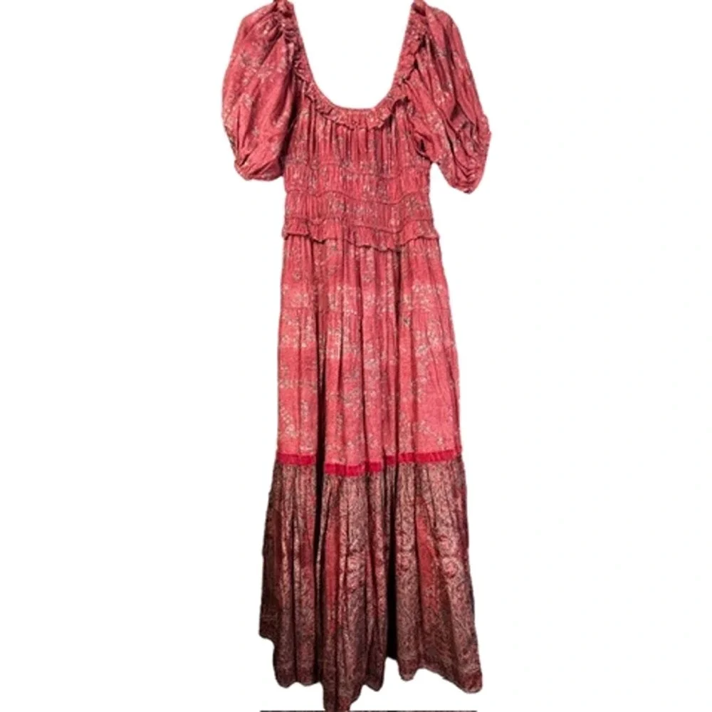 $255 Ro's Garden Percy Baltistan Ruffle Tiered Peasant Dress | Sz M, Pink - Picture 2 of 15